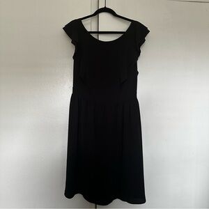 NWOT Black Ruffled Mini Dress with Flutter Cap Sleeves and Back Zipper Accent
